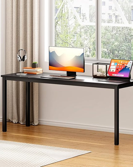 DlandHome 71 inches X-Large Computer Desk, Composite Wood Board, Decent and Steady Home Office Desk/Workstation/Table,Black,23.6Wide - LeafyLoom