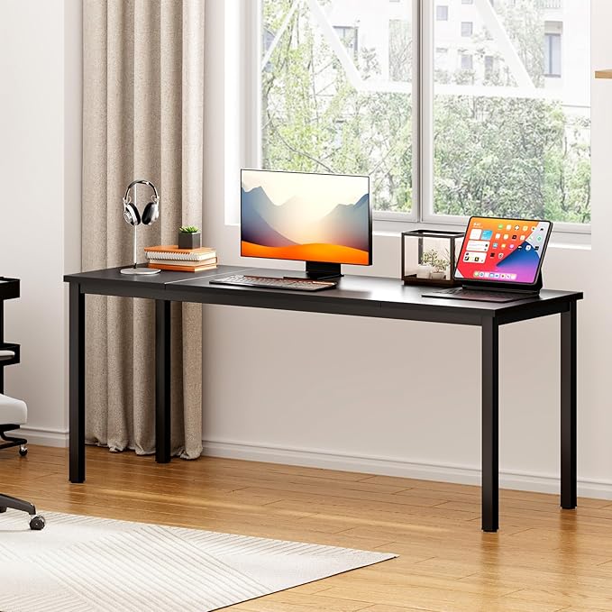 DlandHome 71 inches X-Large Computer Desk, Composite Wood Board, Decent and Steady Home Office Desk/Workstation/Table,Black,23.6Wide - LeafyLoom