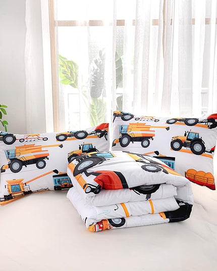CVHOUSE Tractor Bedding Sets for Boys,Excavators Comforter Twin,Boys Cartoon Truck Comforter Set,Trucks Tractors Cars Quilt Set with 1 Comforter and 2 Pillow Cases- 3 Piece - LeafyLoom