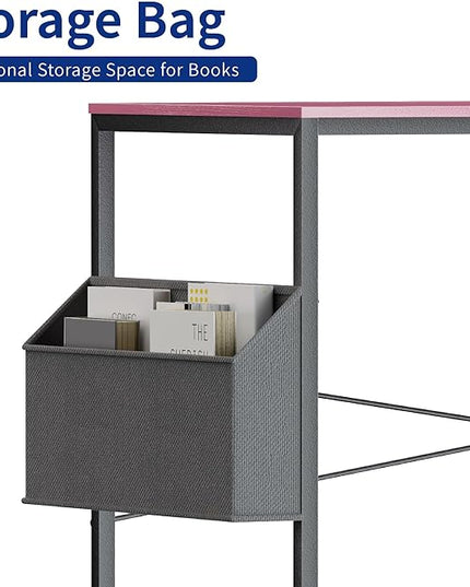 Pamray 47 Inch Computer Desk for Small Spaces with Storage Bag, Home Office Work Desk with Headphone Hook, Small Office Desk Study Writing Table - LeafyLoom