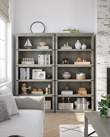 GAOMON 5 Tier Bookcase, Farmhouse Book shelf with Storage Open Display Bookshelves, 67.4" Tall Book Case Wooden 5 Shelf Bookcase Home Decor Furniture for Home Office, Living Room, Bed Room - Grey - LeafyLoom