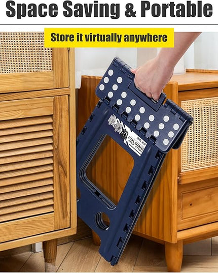 Delxo Folding Step Stool 17.5 Inch,Heavy Duty Step Stools for Adults,Non Slip Folding Stool with Handle,Premium Portable Foldable Step Stool for Kitchen Bathroom Bedroom Up to 400LBS,(Royal Blue,1PC) - LeafyLoom