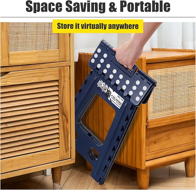 Delxo Folding Step Stool 17.5 Inch,Heavy Duty Step Stools for Adults,Non Slip Folding Stool with Handle,Premium Portable Foldable Step Stool for Kitchen Bathroom Bedroom Up to 400LBS,(Royal Blue,1PC) - LeafyLoom