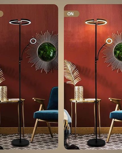 FIMEI Split Floor Lamp with Reading Light, Modern Bright LED Rotatable Standing Lamp with Stepless Dimming and 3000K-6000K Color for Living Room Bedroom Office, Touch and Remote Control, Black - LeafyLoom