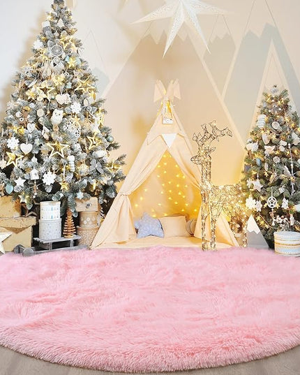 Pink Round Rug for Bedroom, Super Fluffy Circle Rugs for Baby Nursery, 4'X4' Feet Furry Carpet for Children Kids Room, Cute Soft Shaggy Rug for Girls Home Decor, Fuzzy Plush Carpets for Dorm - LeafyLoom