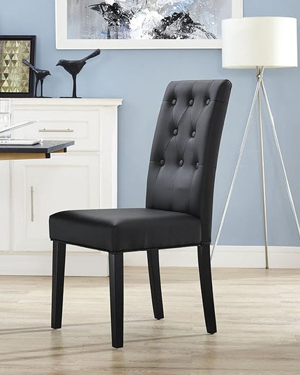 Modway Confer Modern Tufted Faux Leather Upholstered Parsons Kitchen and Dining Room Chair in Black - LeafyLoom