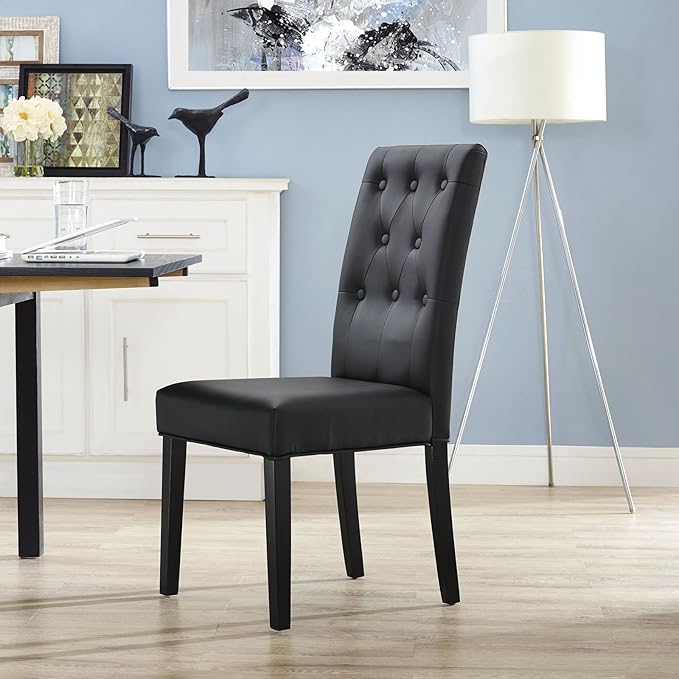 Modway Confer Modern Tufted Faux Leather Upholstered Parsons Kitchen and Dining Room Chair in Black - LeafyLoom