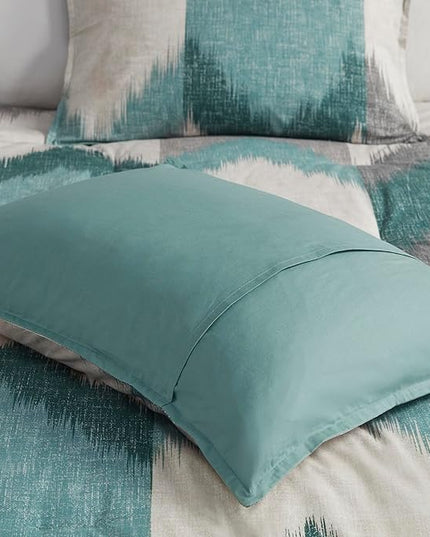 INK+IVY Queen Size Comforter Set, Cozy Cotton Comforter, All Season, Lightweight Comforter Queen Bed Set with 2 Matching Shams, Modern Cabin Lodge Ikat Chevron Design, Aqua Full/Queen 3 Piece - LeafyLoom