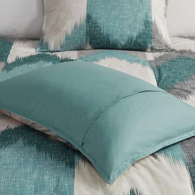 INK+IVY Queen Size Comforter Set, Cozy Cotton Comforter, All Season, Lightweight Comforter Queen Bed Set with 2 Matching Shams, Modern Cabin Lodge Ikat Chevron Design, Aqua Full/Queen 3 Piece - LeafyLoom