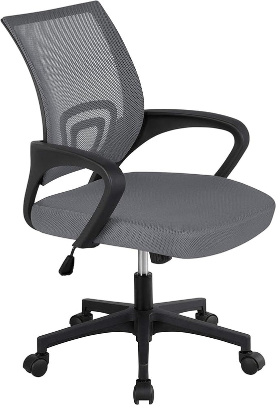 Yaheetech Office Chair Mid Back Executive Task Swivel Rolling Gaming Lumbar Support Modern Desk Computer Ergonomic Mesh Embody Chair Rolly Study Chair with Armrests, Dark Grey - LeafyLoom