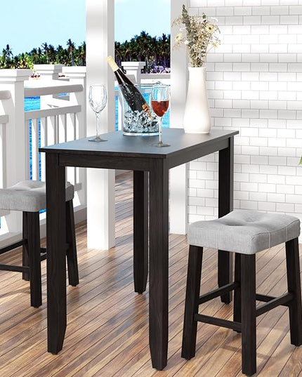 Nathaniel Home 3 Piece Dining Table Set, Counter Height Dining Furniture One Bench and Two Saddle Stools, Compact, Space-Saving Design, Small space, Apartment, Condo, Dorm Rooms (OAK 61219-78) - LeafyLoom