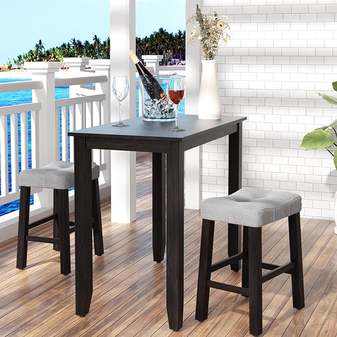 Nathaniel Home 3 Piece Dining Table Set, Counter Height Dining Furniture One Bench and Two Saddle Stools, Compact, Space-Saving Design, Small space, Apartment, Condo, Dorm Rooms (OAK 61219-78) - LeafyLoom