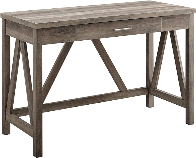 Walker Edison Rustic Farmhouse Wood Computer Writing Desk Home Office Workstation Small, 46 Inch, Grey - LeafyLoom