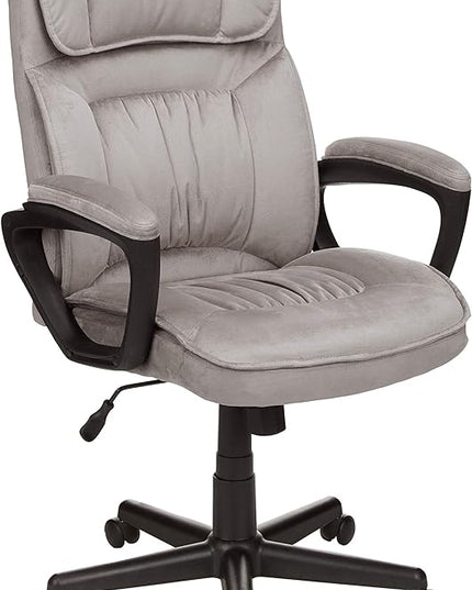 Amazon Basics Classic Office Desk Computer Chair - Adjustable, Swiveling, Ultra-Soft Microfiber, Lumbar Support, 28"D x 25"W x 43.5"H, Light Gray - LeafyLoom