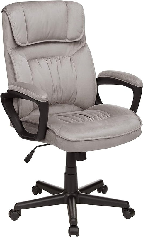 Amazon Basics Classic Office Desk Computer Chair - Adjustable, Swiveling, Ultra-Soft Microfiber, Lumbar Support, 28"D x 25"W x 43.5"H, Light Gray - LeafyLoom