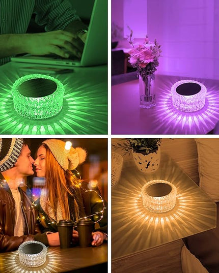 RGB Night Light Touch Desk Lamp, USB Rechargeable Crystal for Bedroom Living Room Office Home Decor, Cute Decorative Table Lamps, Remote Control Colorful Mini Lights, (Red, Green, Blue) - LeafyLoom