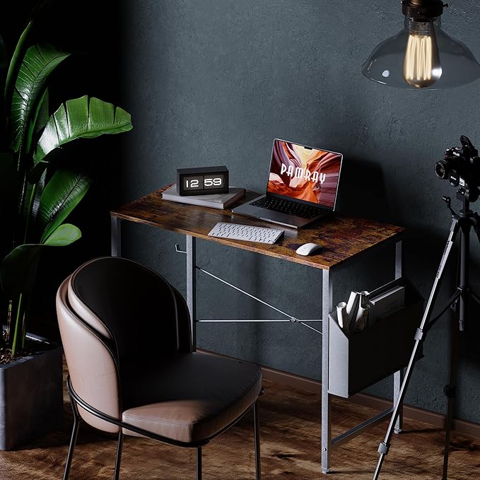 Pamray 32 Inch Computer Desk Small Spaces Desk with Storage Bag for Bedroom Writing and Home Office Work Small Study Desk Table Vintage - LeafyLoom