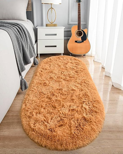 Noahas Ultra Soft Fluffy Bedroom Rugs,2.6' X 5.3' Oval Khaki Fluffy Rugs for Bedroom,Small Throw Rugs, Kids Room Carpet Modern Shaggy Area Rugs Home Decor - LeafyLoom