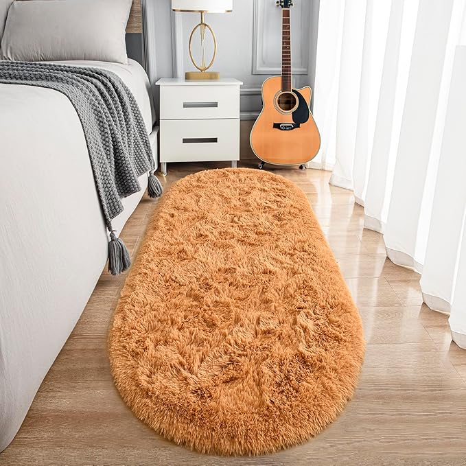Noahas Ultra Soft Fluffy Bedroom Rugs,2.6' X 5.3' Oval Khaki Fluffy Rugs for Bedroom,Small Throw Rugs, Kids Room Carpet Modern Shaggy Area Rugs Home Decor - LeafyLoom