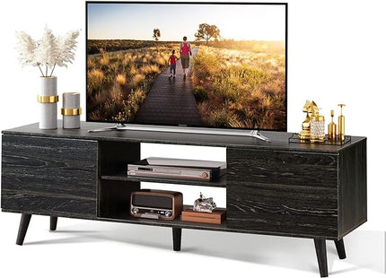 WLIVE TV Stand for 55 60 inch TV, Modern Entertainment Center with Storage Cabinets, Mid Century TV Console Table for Bedroom, TV Stand for Living Room, Charcoal Black - LeafyLoom