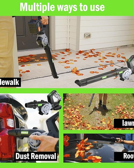 Cordless Leaf Blower, 2 x 21V 4.0Ah Battery and Charger, 3 Speed Mode, 160 MPH 180CFM Lightweight Battery Powered Leaf Blower for Lawn Care, Patio, Yard, Sidewalk,Snow Blowing - LeafyLoom
