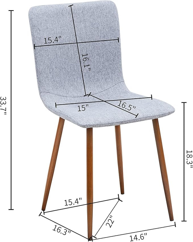 Wonder Comfort Set of 4 with Metal Legs, Fabric Armless Accent Dining-Room Chairs Side Seat, Gray Back, Grey - LeafyLoom