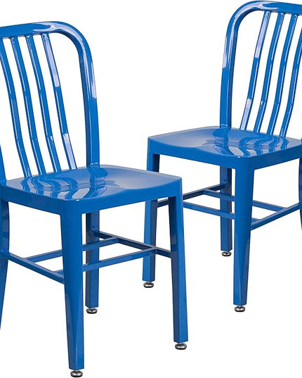 Flash Furniture Gael Commercial Grade 2 Pack Blue Metal Indoor-Outdoor Chair - LeafyLoom