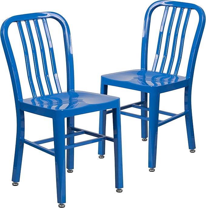 Flash Furniture Gael Commercial Grade 2 Pack Blue Metal Indoor-Outdoor Chair - LeafyLoom