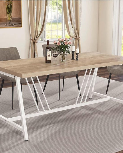 DWVO Farmhouse Dining Table for 6-8 People, 70.9 Inch Large Rectangular Wood Kitchen Table with Heavy Duty Metal Legs, Industrial Rustic Dinner Table for Dining Room, Living Room, Washed Grey - LeafyLoom