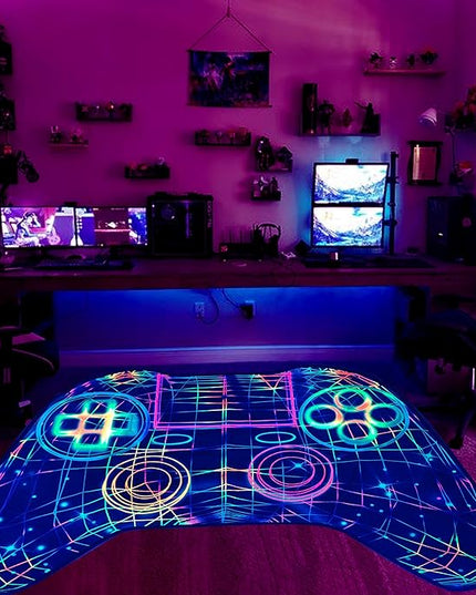 Gaming Rug Teen Boys Carpet Glow in The Blacklight Gamer Rug for Boys Room Playroom Non-Slip Area Rug Kids Boys Girls Game Room Casual Mat (60"x39") - LeafyLoom