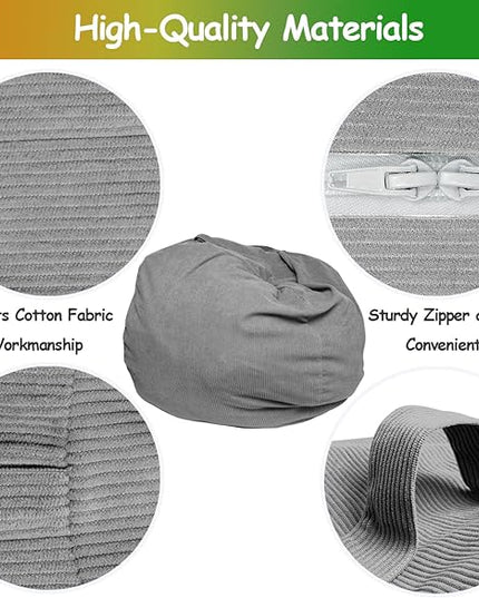 Premium Corduroy Stuffed Animal Storage Bean Bag Chair Cover (No Filler) for Organizing Plush Toys Or Textile Stuffable Bean Bag Sack for Adults Teens Children Lazy Chair Playroom Washable Cover - LeafyLoom
