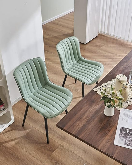 YOUNUOKE Dining Chairs Set of 2 Upholstered Mid Century Modern Kitchen Chair Armless Faux Leather Side Chairs with Padded Back Metal Legs for Living Room Bedrooms Mint Light Sage Green - LeafyLoom