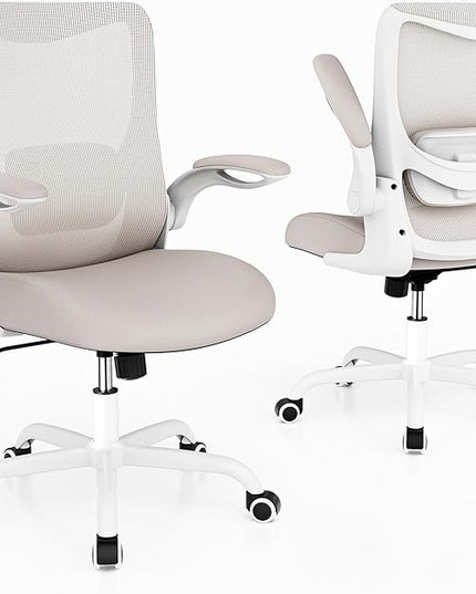 Office Chair, Ergonomic Desk Chair with Adjustable Lumbar Support and Flip up Armrest, Breathable Mesh Computer Chair for Home Office, Khaki - LeafyLoom