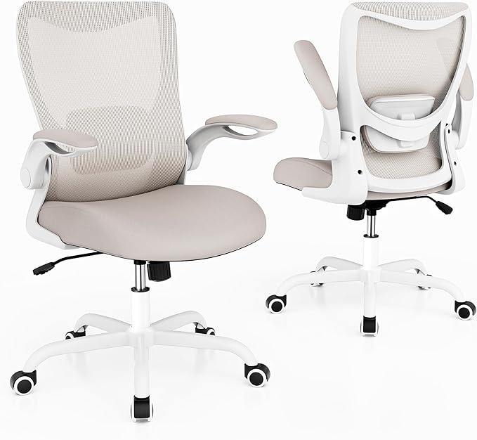 Office Chair, Ergonomic Desk Chair with Adjustable Lumbar Support and Flip up Armrest, Breathable Mesh Computer Chair for Home Office, Khaki - LeafyLoom