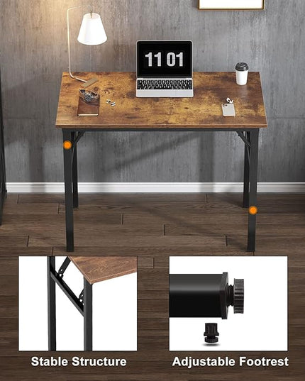 Need Small Computer Desk 31.5 inches Folding Table No Assembly Sturdy Small Writing Desk Folding Desk for Small Spaces, Rustic Brown AC5-8040-FB - LeafyLoom