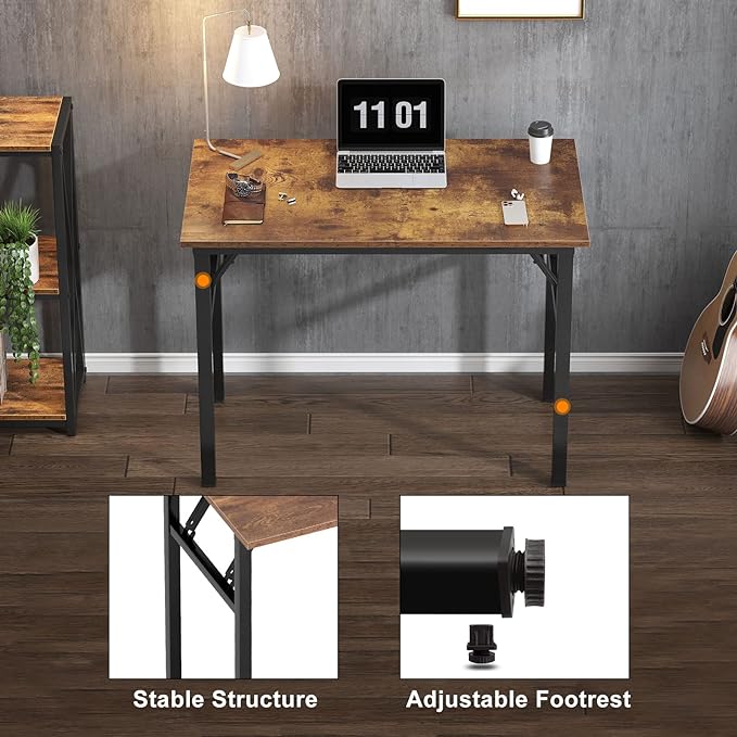 Need Small Computer Desk 31.5 inches Folding Table No Assembly Sturdy Small Writing Desk Folding Desk for Small Spaces, Rustic Brown AC5-8040-FB - LeafyLoom