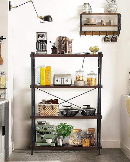 Small Shelf Industrial Bookshelf,4-Tier Wood Short Book Shelf Office Shelves with Metal Frame,Rustic Bookshelves Open Shelf Bookcase for Bedroom,Living Room,Office Home(Berry Brown) - LeafyLoom