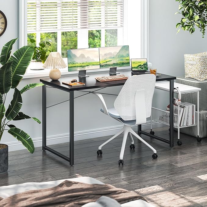 Coleshome 48 Inch Computer Desk, Modern Simple Style Desk for Home Office, Study Student Writing Desk, Black - LeafyLoom