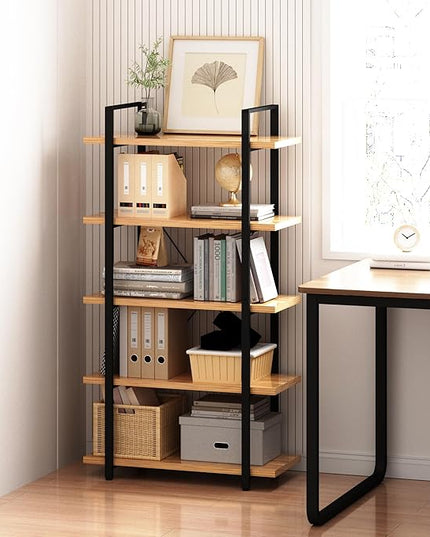Tall Bookshelf with Large Storage,5 Tier Bookcase in Bedroom,Living Room and Office,Modern Wide Bookcase Shelf for Storing Books/Plants,Brown - LeafyLoom