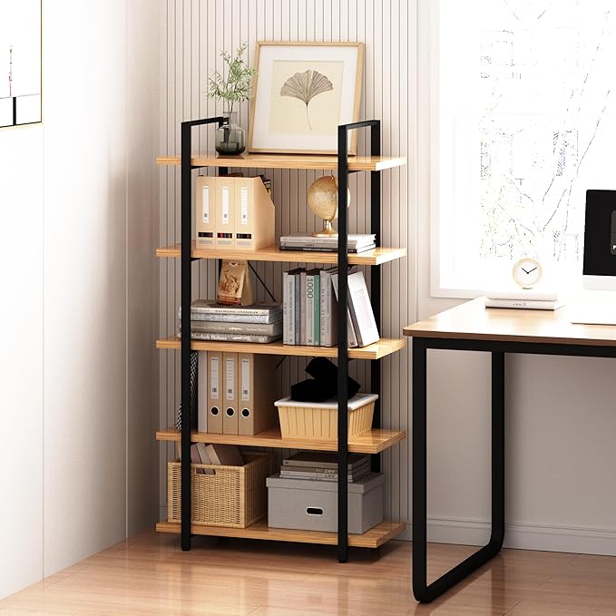 Tall Bookshelf with Large Storage,5 Tier Bookcase in Bedroom,Living Room and Office,Modern Wide Bookcase Shelf for Storing Books/Plants,Brown - LeafyLoom