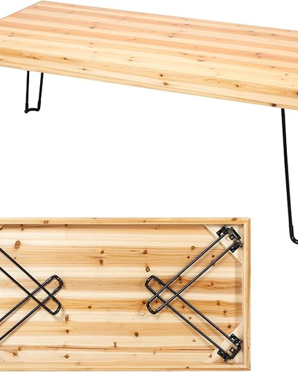 Sleekform Folding Wooden Coffee Table - Collapsible 20x40 Light Wood Mini Desk - Lightweight Foldable Coffee Tables for Small Spaces - Fold Up Hairpin Legs - Birch Wood Finish - LeafyLoom