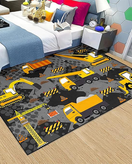 Construction Rugs for Boys Room Play Rug for Cars and Trucks Car Rug Play Mat Kids Rugs for Playroom Car Rug for Boys Room Construction Decor for Boys Room,Grey 4'5''×6' - LeafyLoom