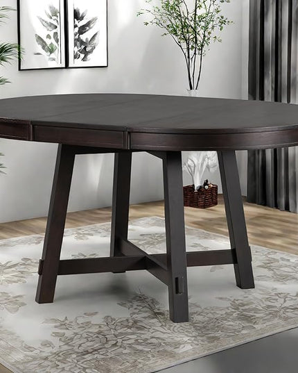 NicBex Dining Table Contemporary Kitchen Table Farmhouse Rustic Round Extendable Dining Table with 16" Leaf Wood Kitchen Table Round Dining Table, Espresso - LeafyLoom