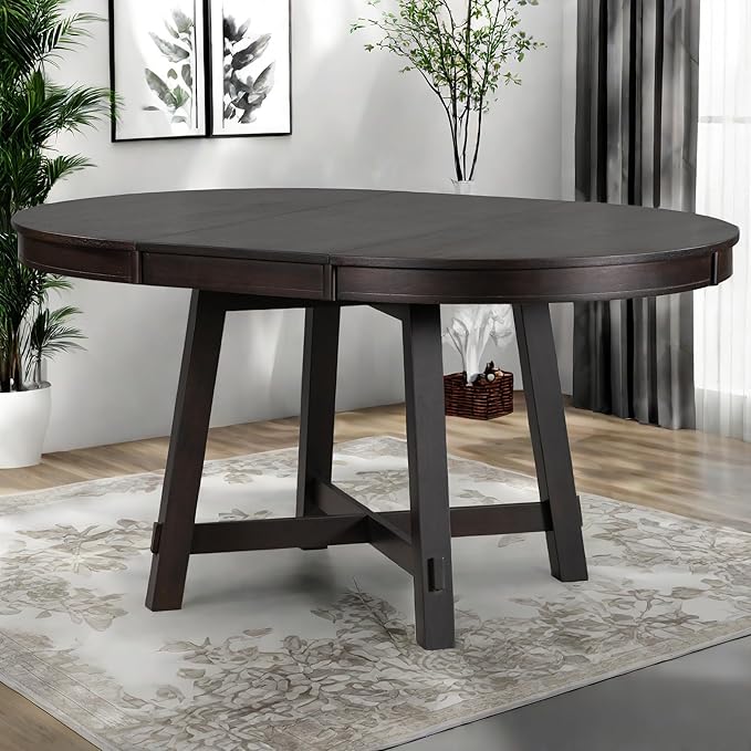 NicBex Dining Table Contemporary Kitchen Table Farmhouse Rustic Round Extendable Dining Table with 16" Leaf Wood Kitchen Table Round Dining Table, Espresso - LeafyLoom