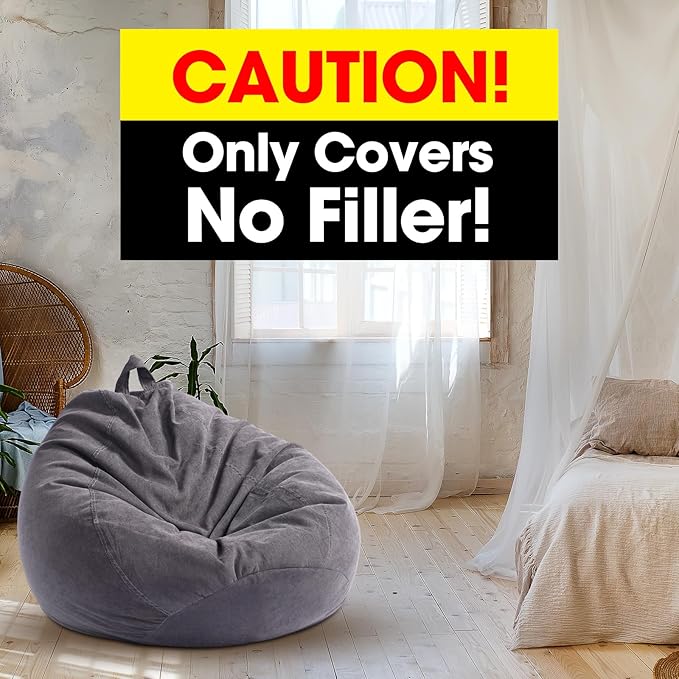 2 Pcs Bean Bag Cover Stuffed Animal Storage Bean Bag Chair Cover Soft Corduroy Stuffed Animal Bean Bag Storage for Kids Adults Indoor Bedroom Organizing Plush Toys(Dark Grey, 200L) - LeafyLoom