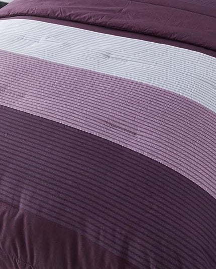 WONGS BEDDING Purple Comforter Set Full, Reversible Purple Patchwork Striped Down Alternative Comforter Set for Full Bed,3 Pieces(1 Comforter+2 Pillowcases), Soft Microfiber Bedding Set 78”×90” - LeafyLoom