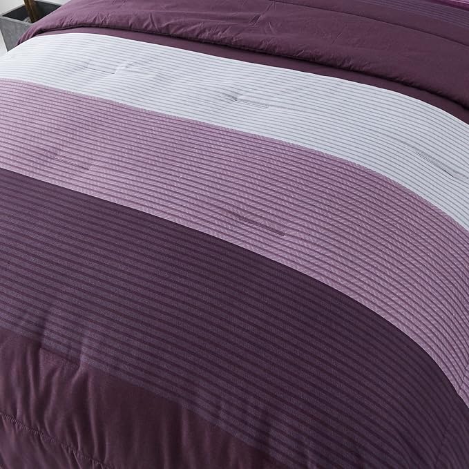 WONGS BEDDING Purple Comforter Set Full, Reversible Purple Patchwork Striped Down Alternative Comforter Set for Full Bed,3 Pieces(1 Comforter+2 Pillowcases), Soft Microfiber Bedding Set 78”×90” - LeafyLoom