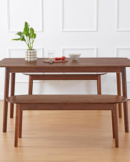 Livinia Aslan 59" Malaysian Oak Rectangular Wooden Dining Table/Large Solid Wood Kitchen Desk (Walnut) - LeafyLoom