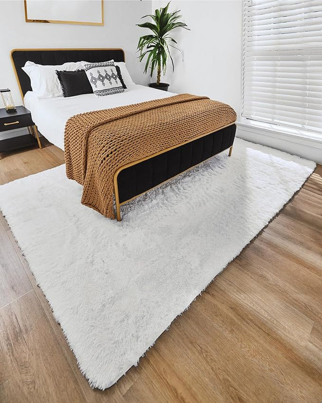 Ophanie Machine Washable 5 x 8 Rugs for Living Room,White,Large Fluffy Fuzzy Plush Shag Shag Comfy Soft，Non-Slip Indoor Floor Carpet,for Kids Boys Girls Dorm，Room,Bedroom,Playroom，Home Decor Aesthetic - LeafyLoom