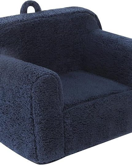 Kids Snuggly-Soft Sherpa Chair, Cuddly Toddler Foam Chair for Boys and Girls, Dark Blue - LeafyLoom
